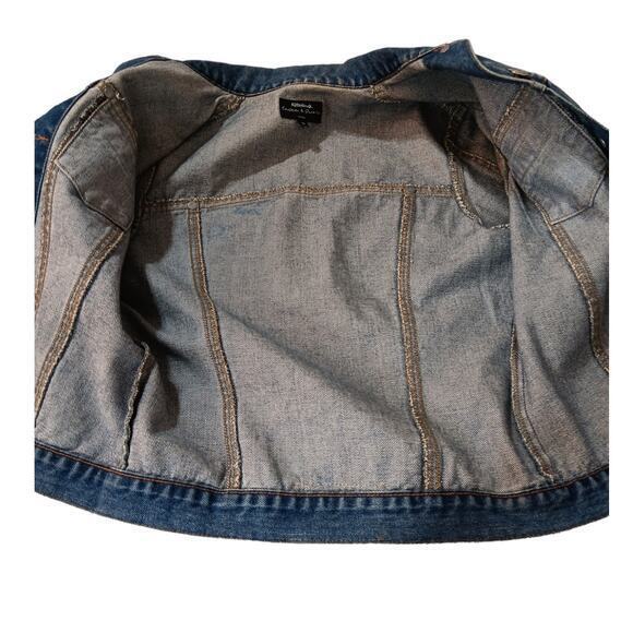 VINTAGE 90s Y2K Jean Jacket Painted Denim Butterflies‎ Artsy Studs Faded Small - Picture 10 of 14